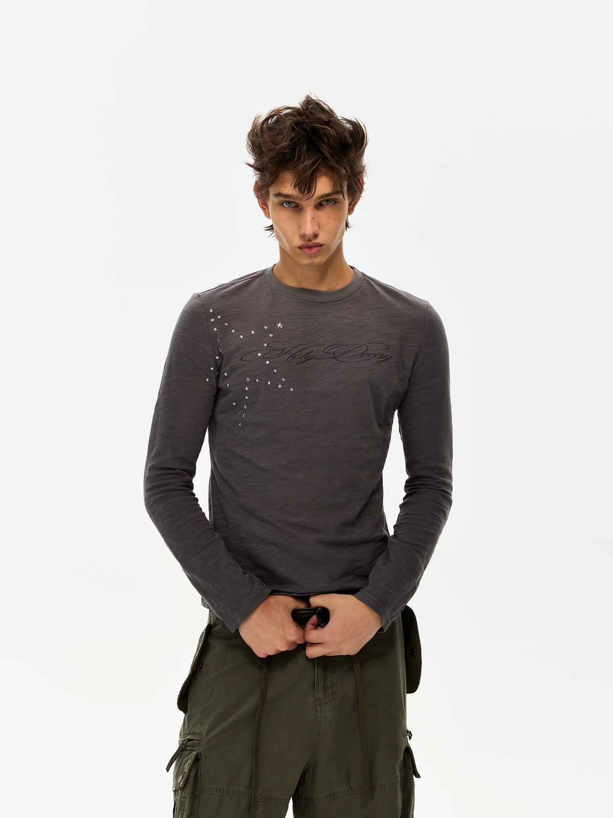 Unisex Star Graphic Long Sleeve T-Shirt in dark gray