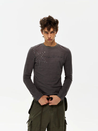 Unisex Star Graphic Long Sleeve T-Shirt in dark gray