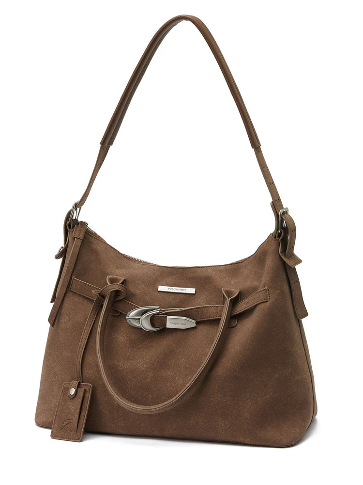 Washed Suede-Effect Strap Tote Bag