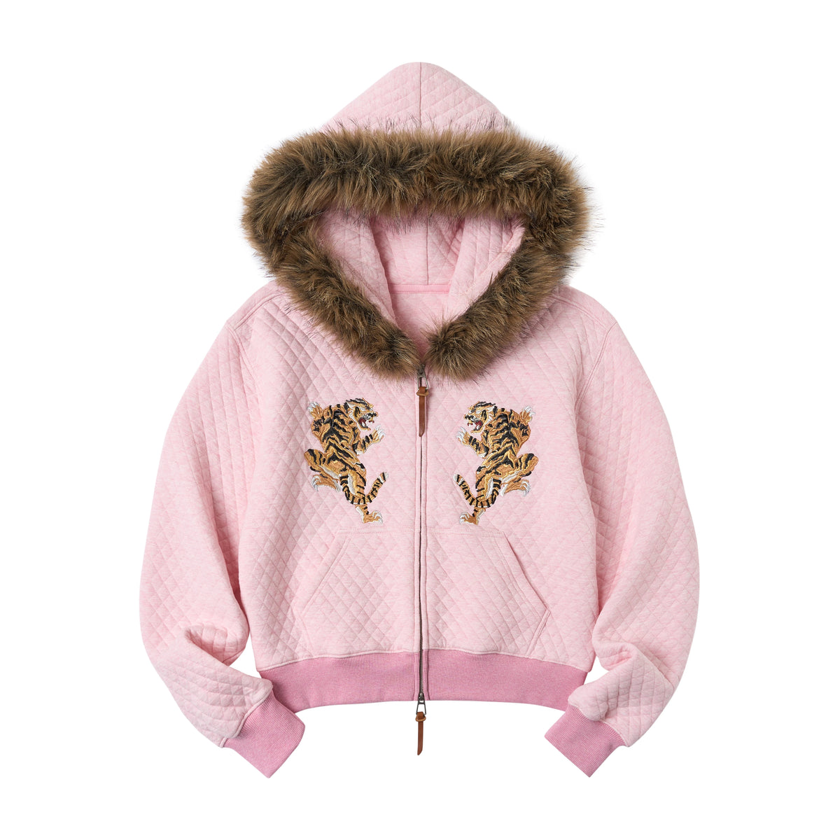 Tiger Embroidered Quilted Hooded Jacket
