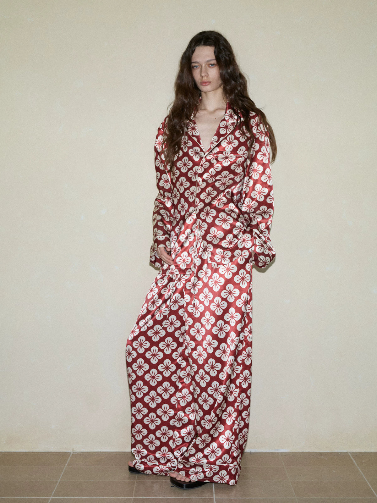 Cherry Blossom Satin Couples’ Pajama Set