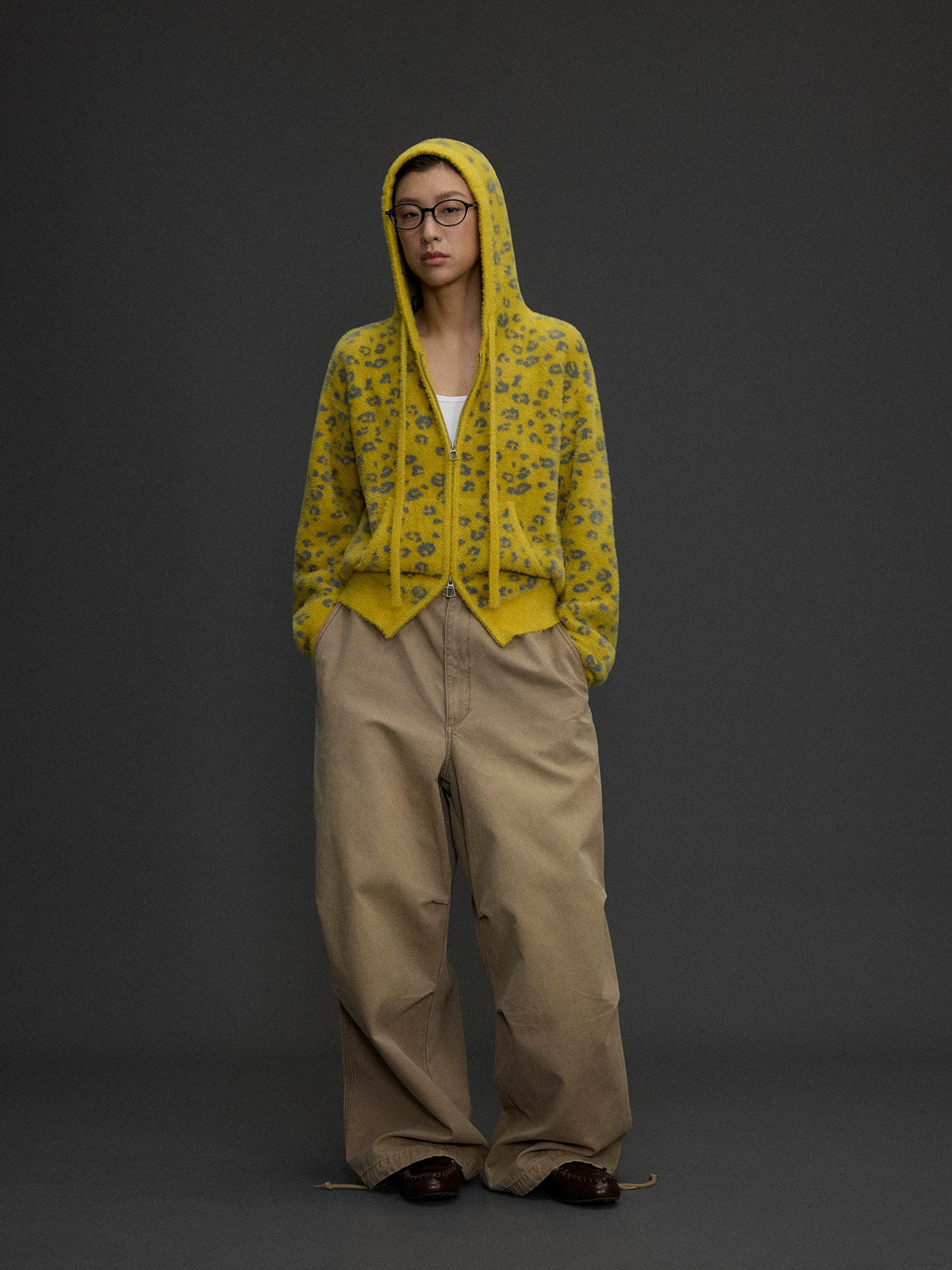 Yellow Leopard Knit Hoodie