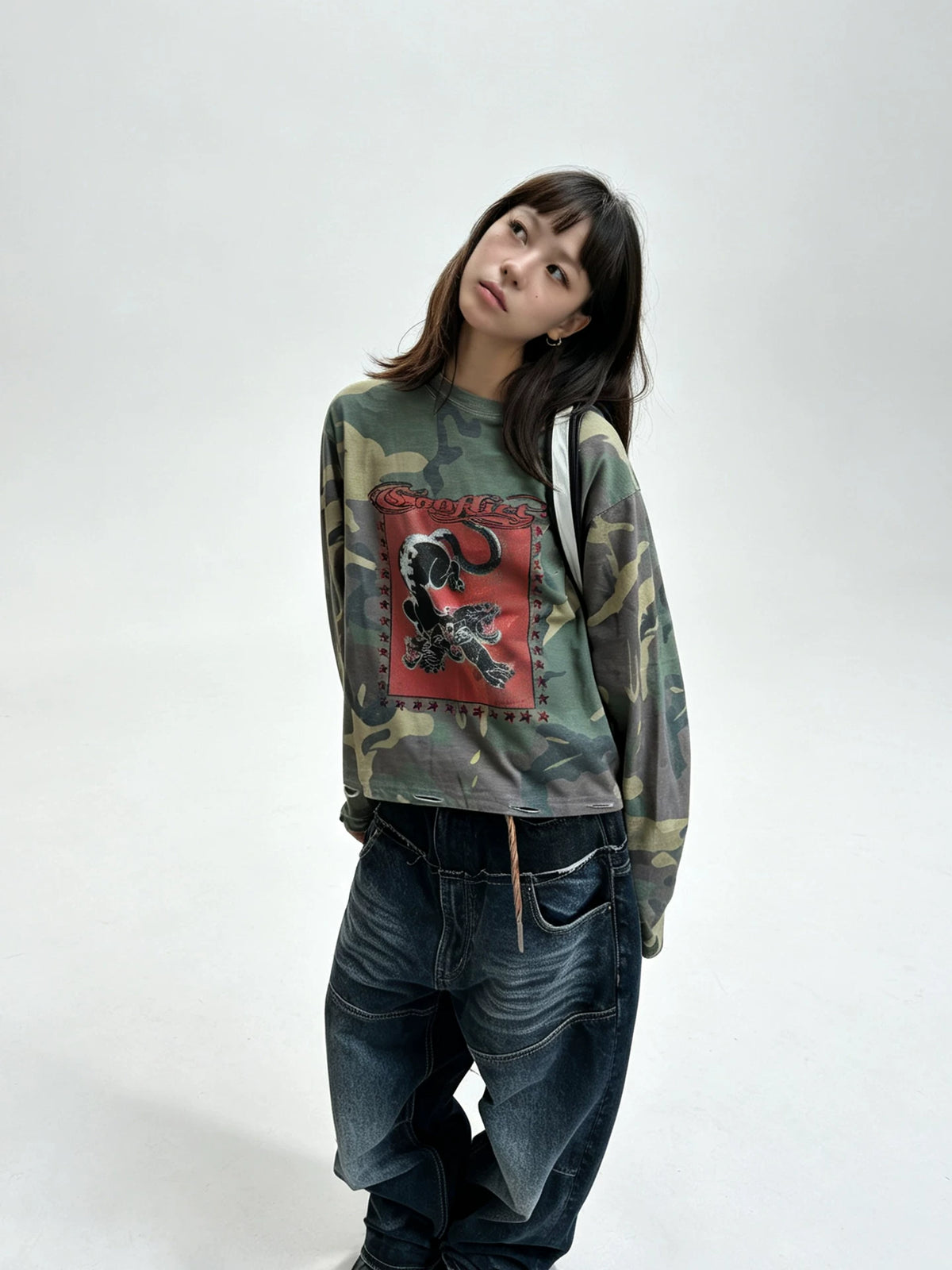 Side view of the shirt on a model