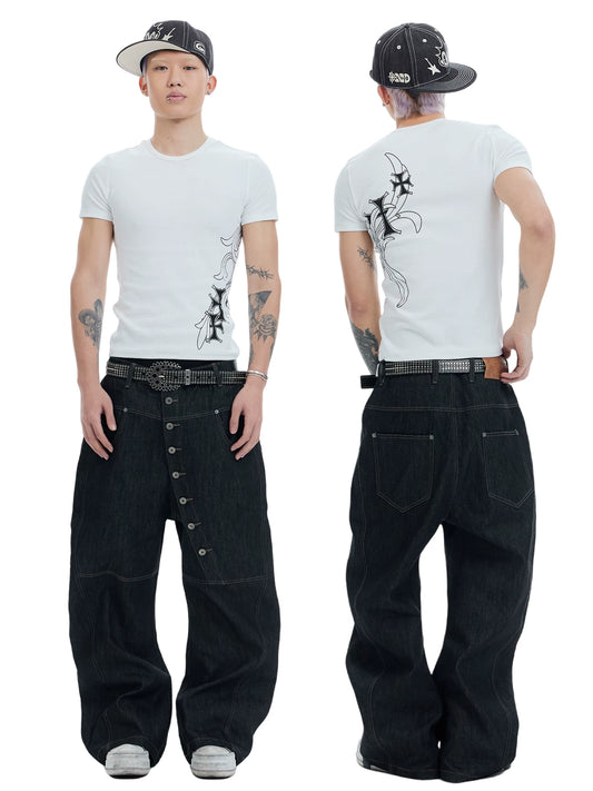 Vintage Raw Denim Button Fly Jeans