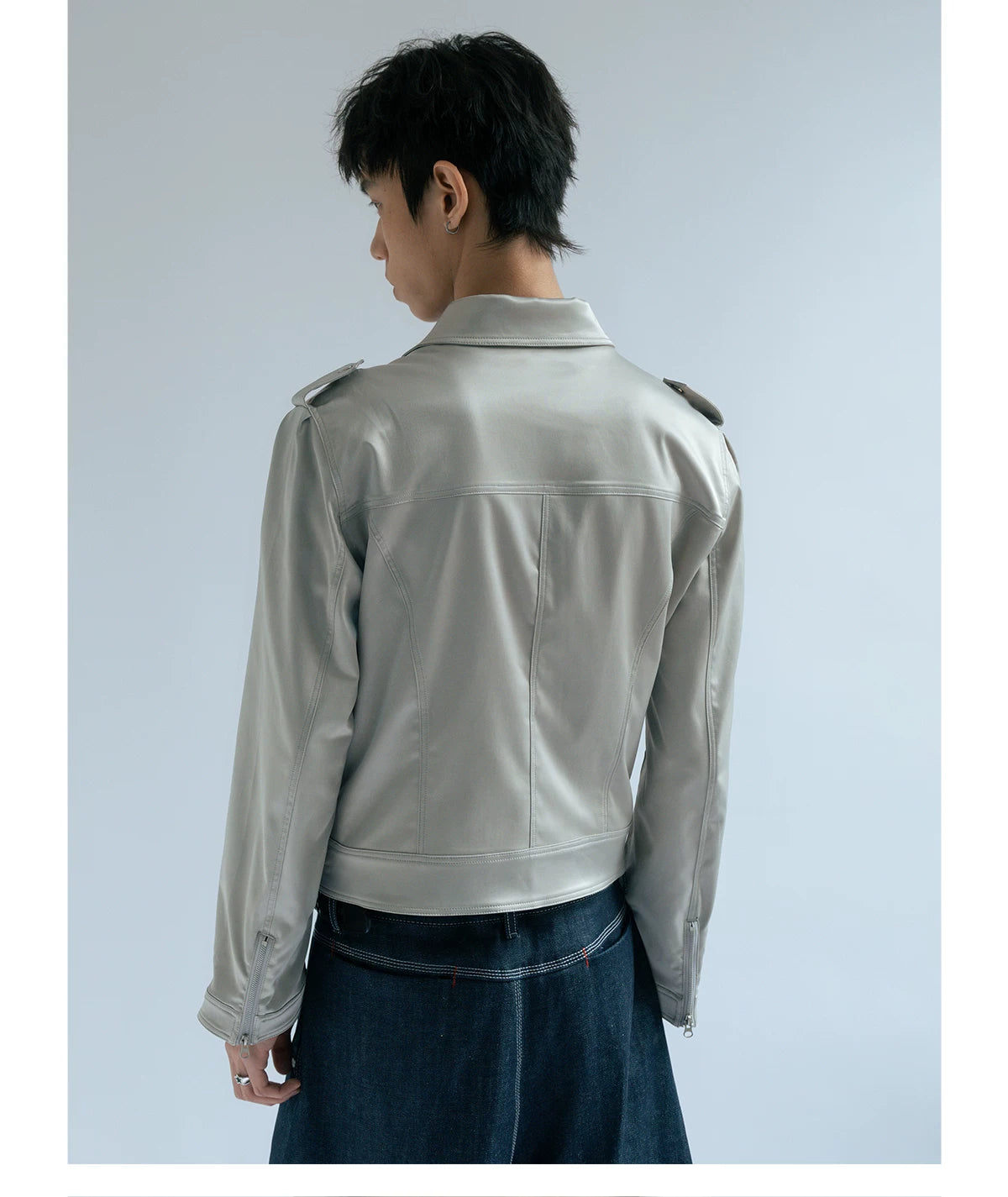 Pearl Silver Moto Jacket in silver product photo