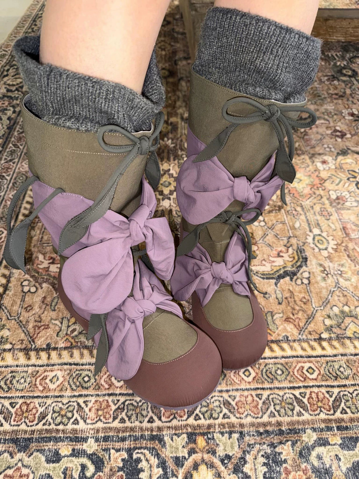 Round Toe Bow Detail Mid-Calf Boots product photo