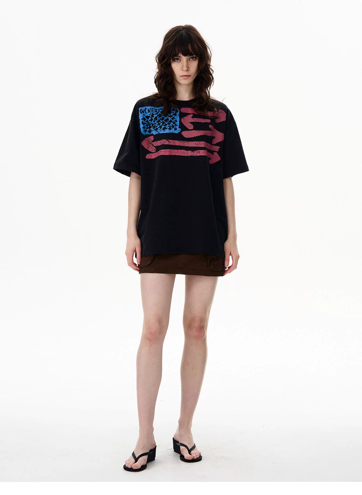 Washed black vintage washed graphic T-shirt worn by a model