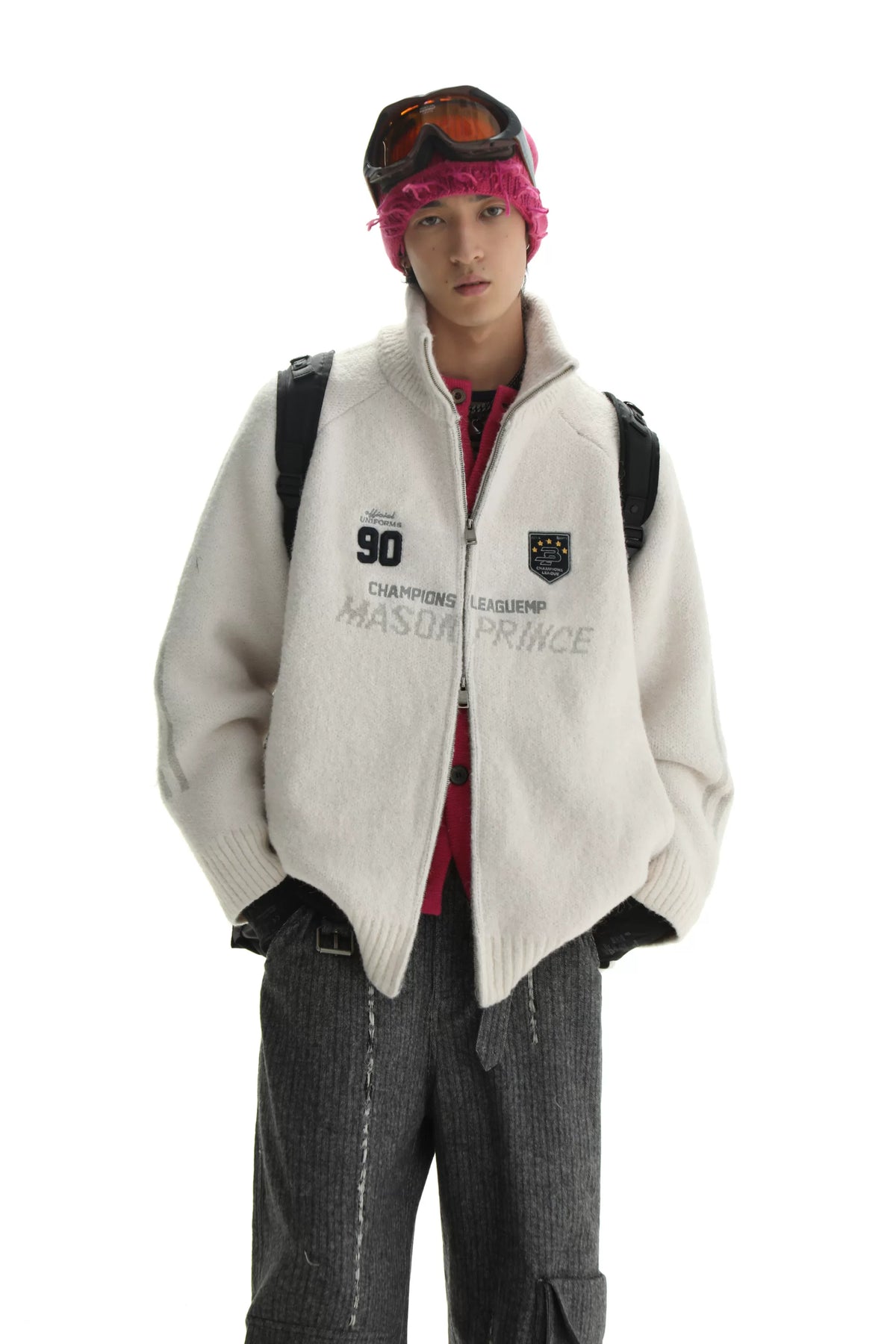 MASONPRINCE Contrast Piping Wool-Blend Zip Cardigan