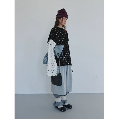Star and Polka Dot Patchwork Long-Sleeve Top