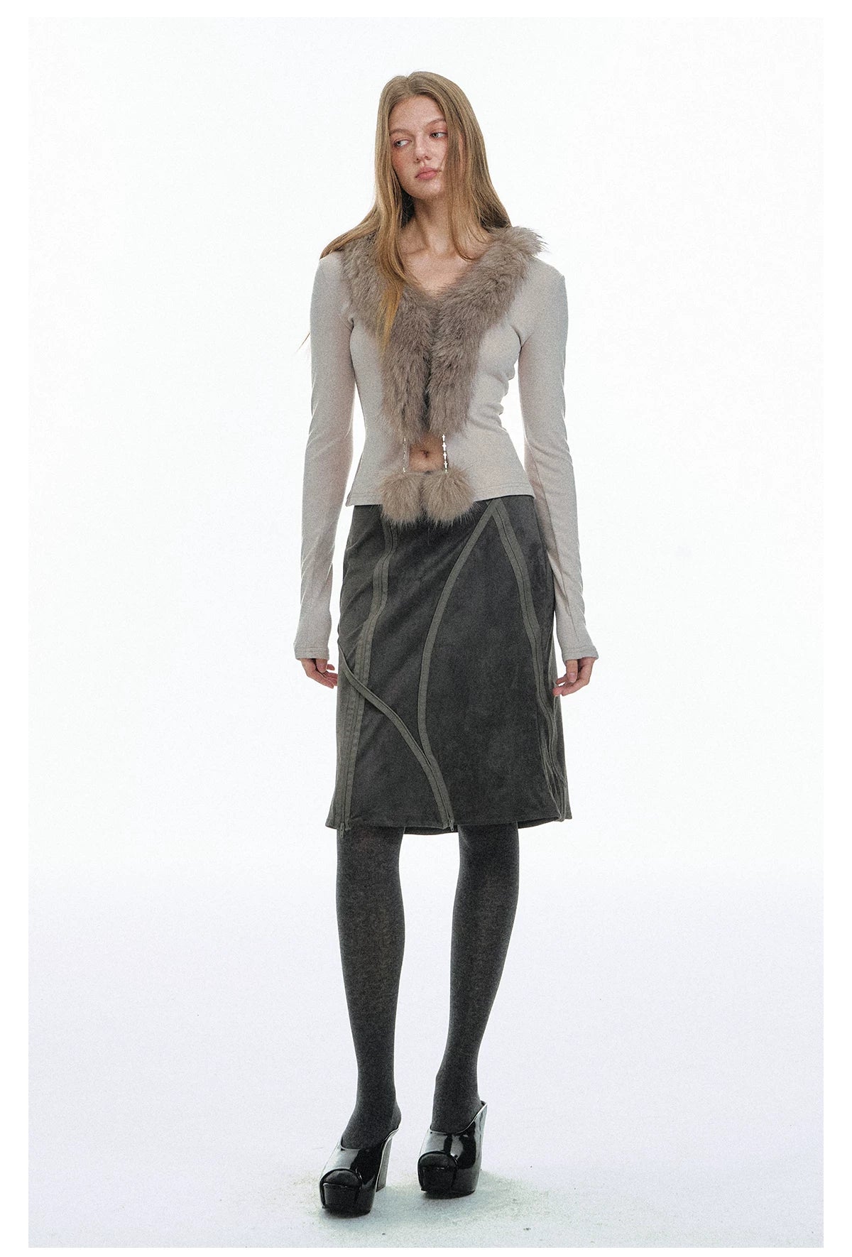 Faux-Fur Trim Knit Cardigan - 360 view 5