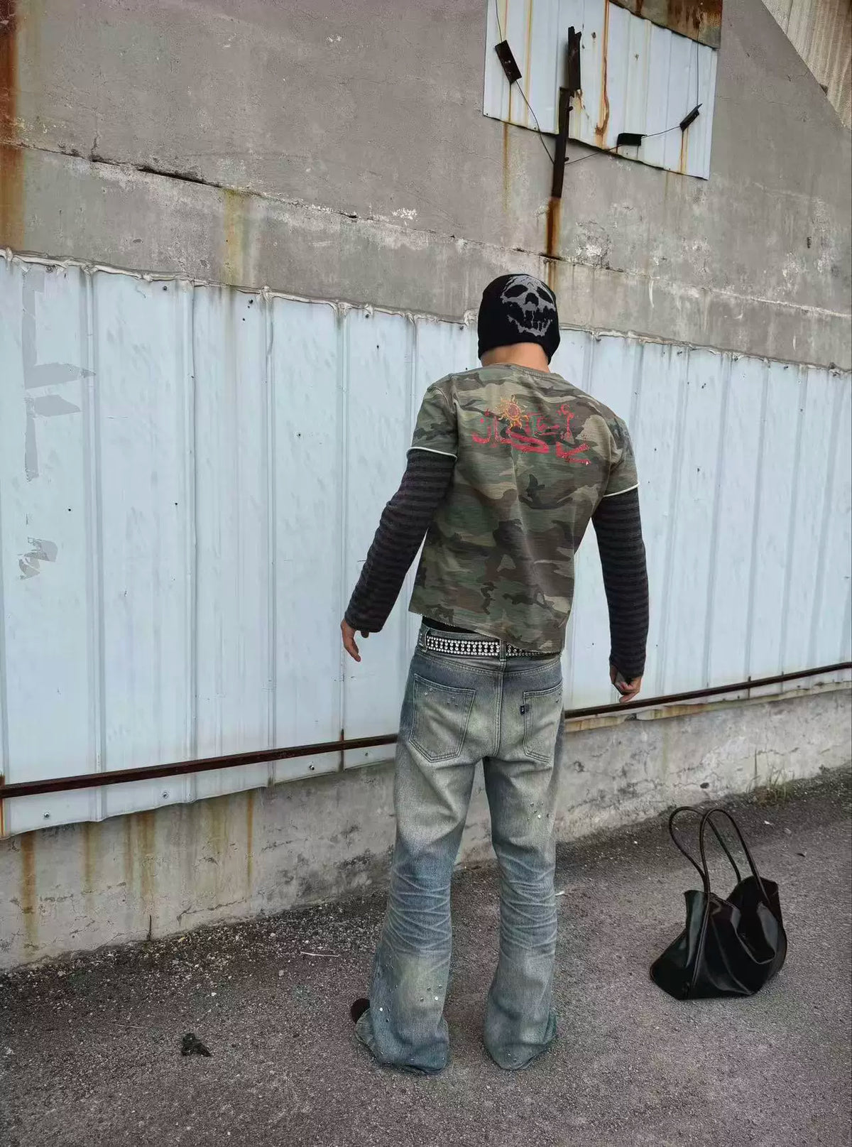 Model wearing the shirt, back view