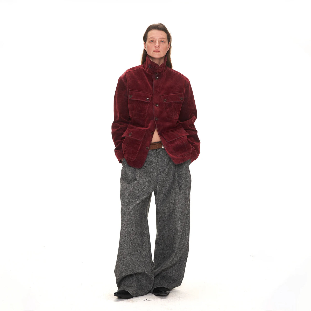 Flocked Multi-Pocket Denim Jacket