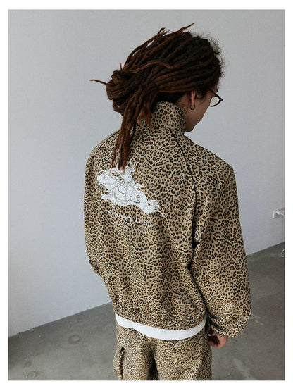 Leopard Print Stand Collar Jacket