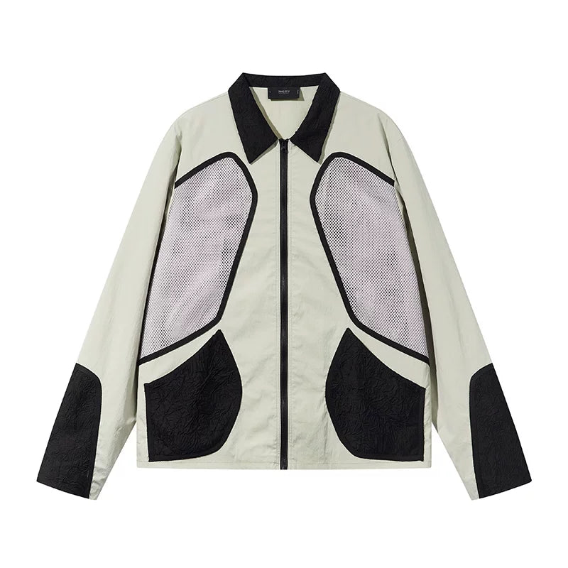 7440 37 1 Textured Nylon Mesh Panel Collared Jacket