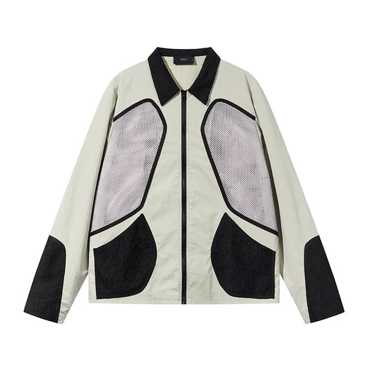 7440 37 1 Textured Nylon Mesh Panel Collared Jacket