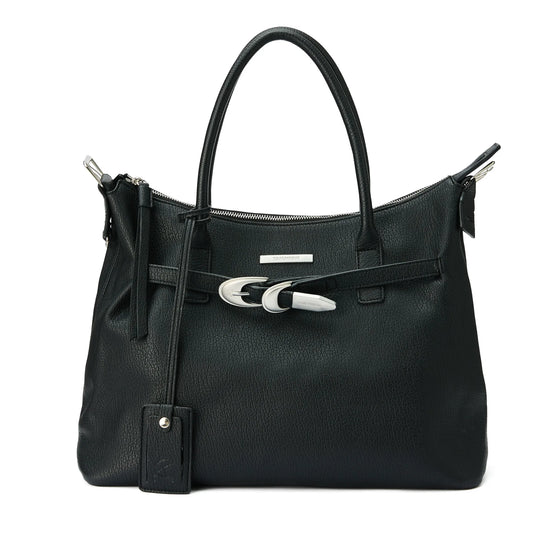 Textured Faux Leather Buckle Tote Bag