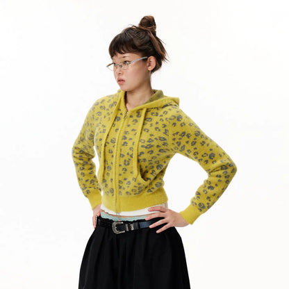 Yellow Leopard Knit Hoodie
