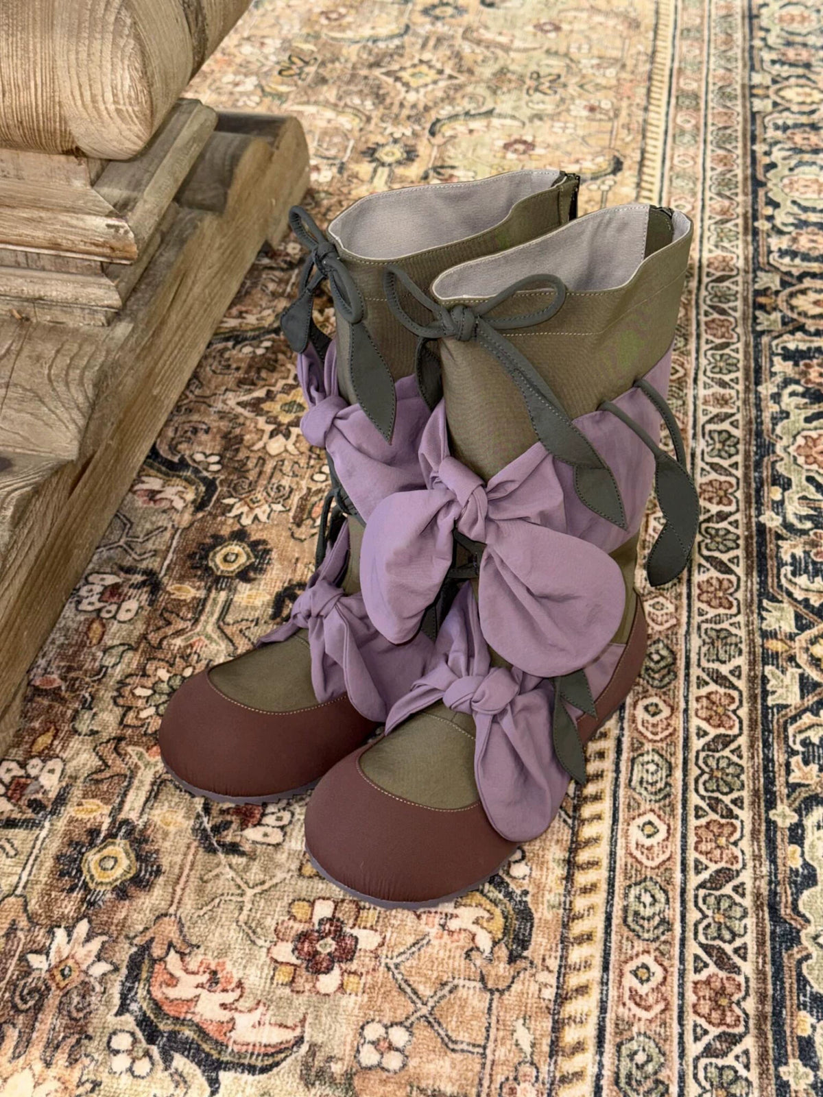 Round Toe Bow Detail Mid-Calf Boots product photo