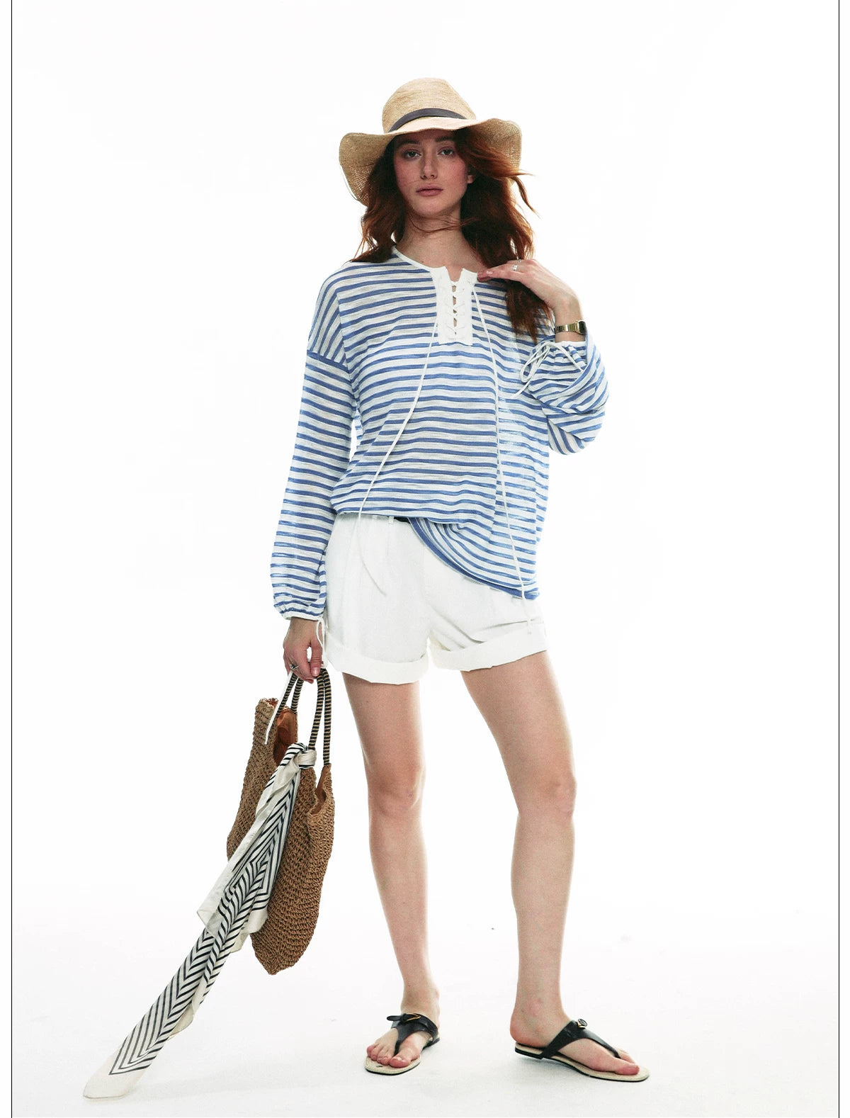 Striped V Neck Knit Top