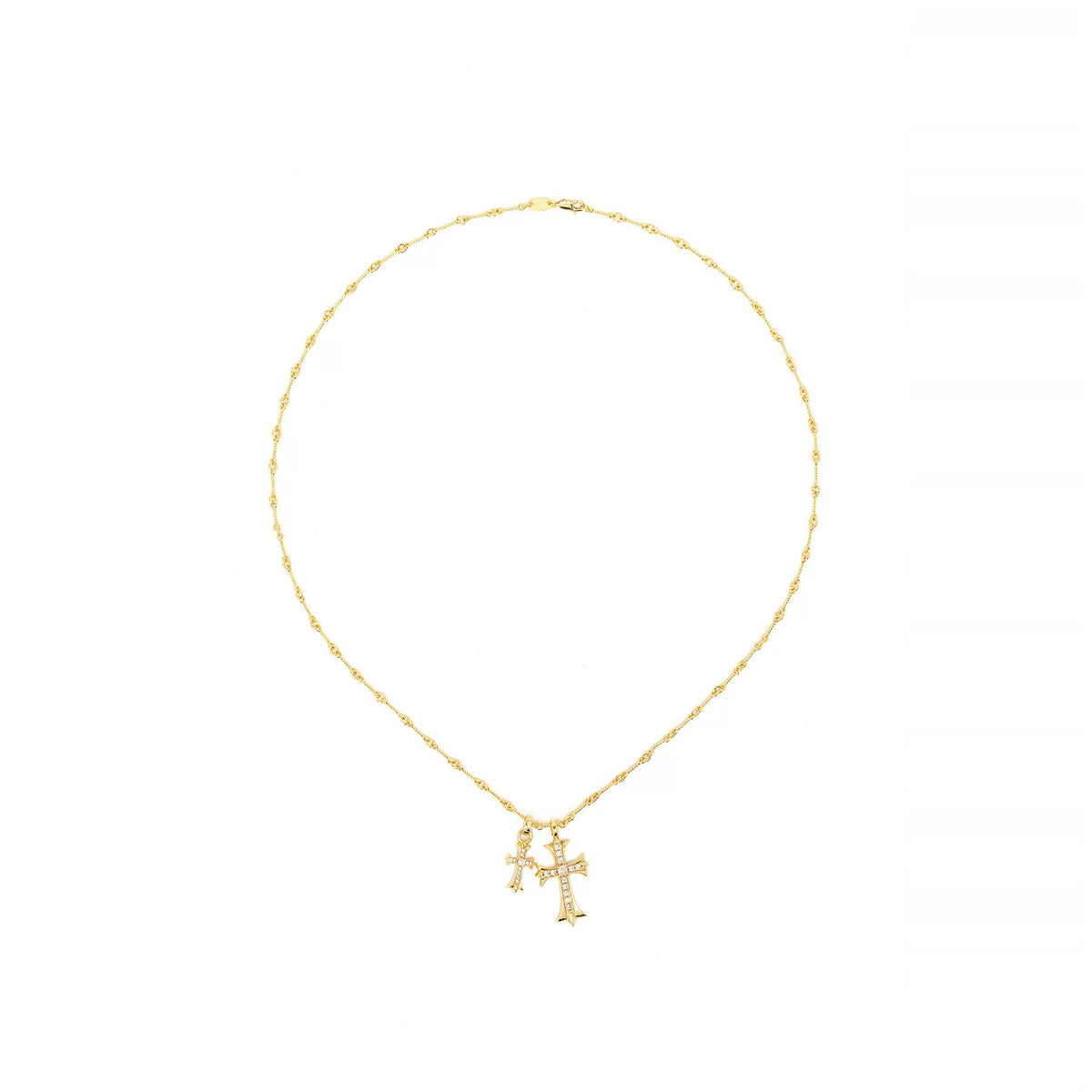 24K Gold-Plated Double Cross Crystal Necklace