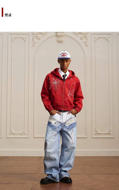 Pearl Embroidered Zip Hoodie