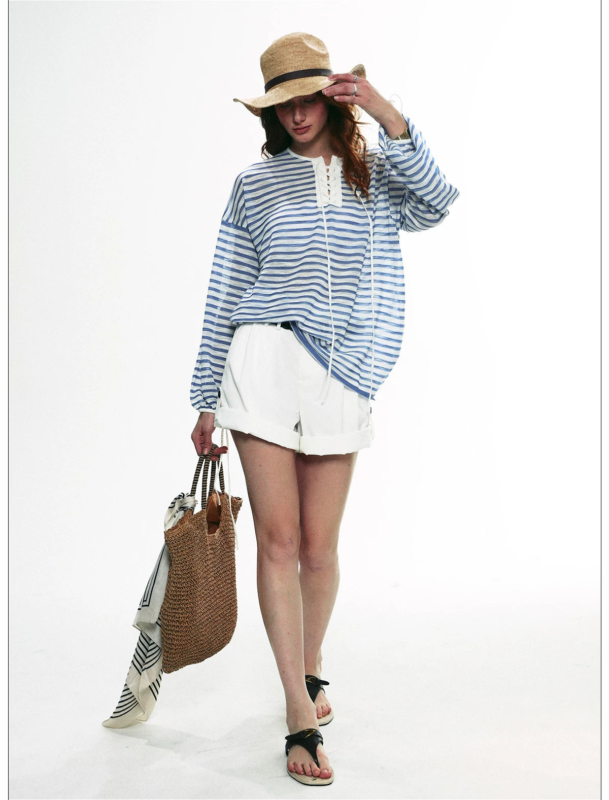 Striped V Neck Knit Top