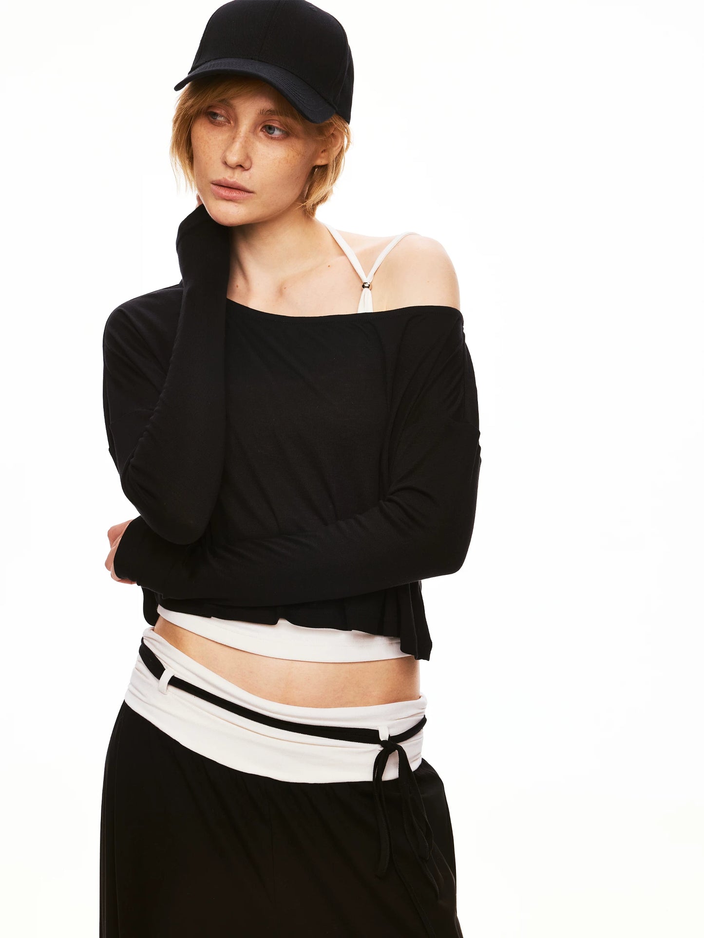 Wool Lyocell Blend Asymmetric Cropped Top & Pants Set