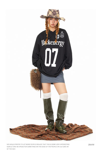 Number 07 V Neck Long Sleeve T-Shirt