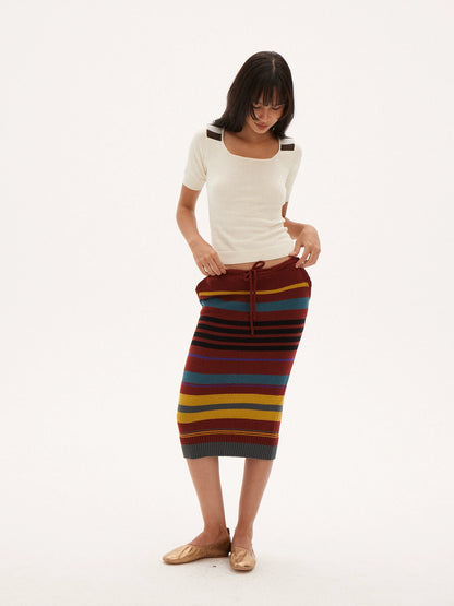 Striped Knit Midi Skirt