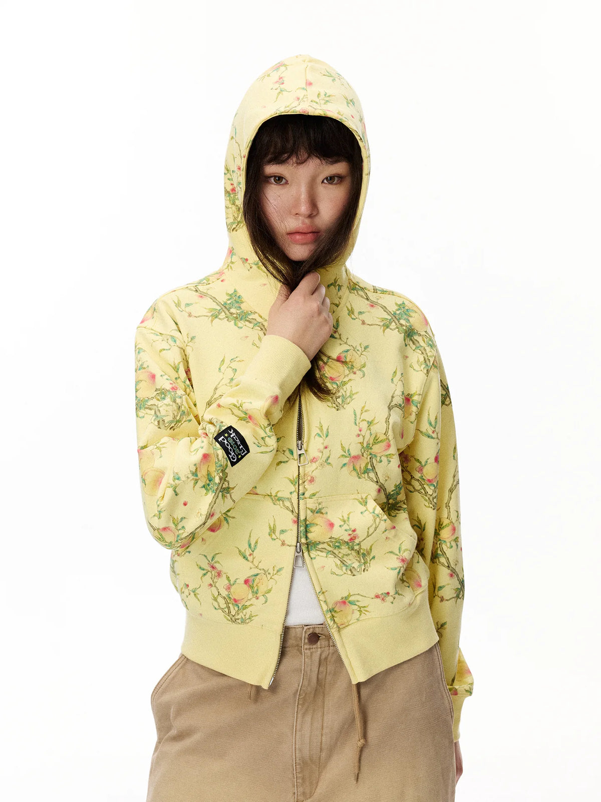 Floral Hooded Zip Sweatshirt product photo, yellow