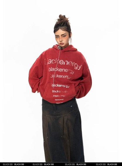 Washed Letter Print Hoodie
