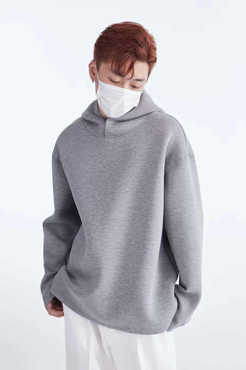 Grey hoodie, standing front view