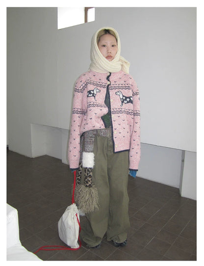 Dachshund Jacquard Knit Cardigan