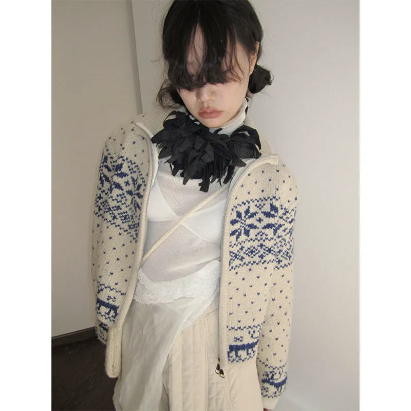 Fair Isle Cropped Knit Cardigan