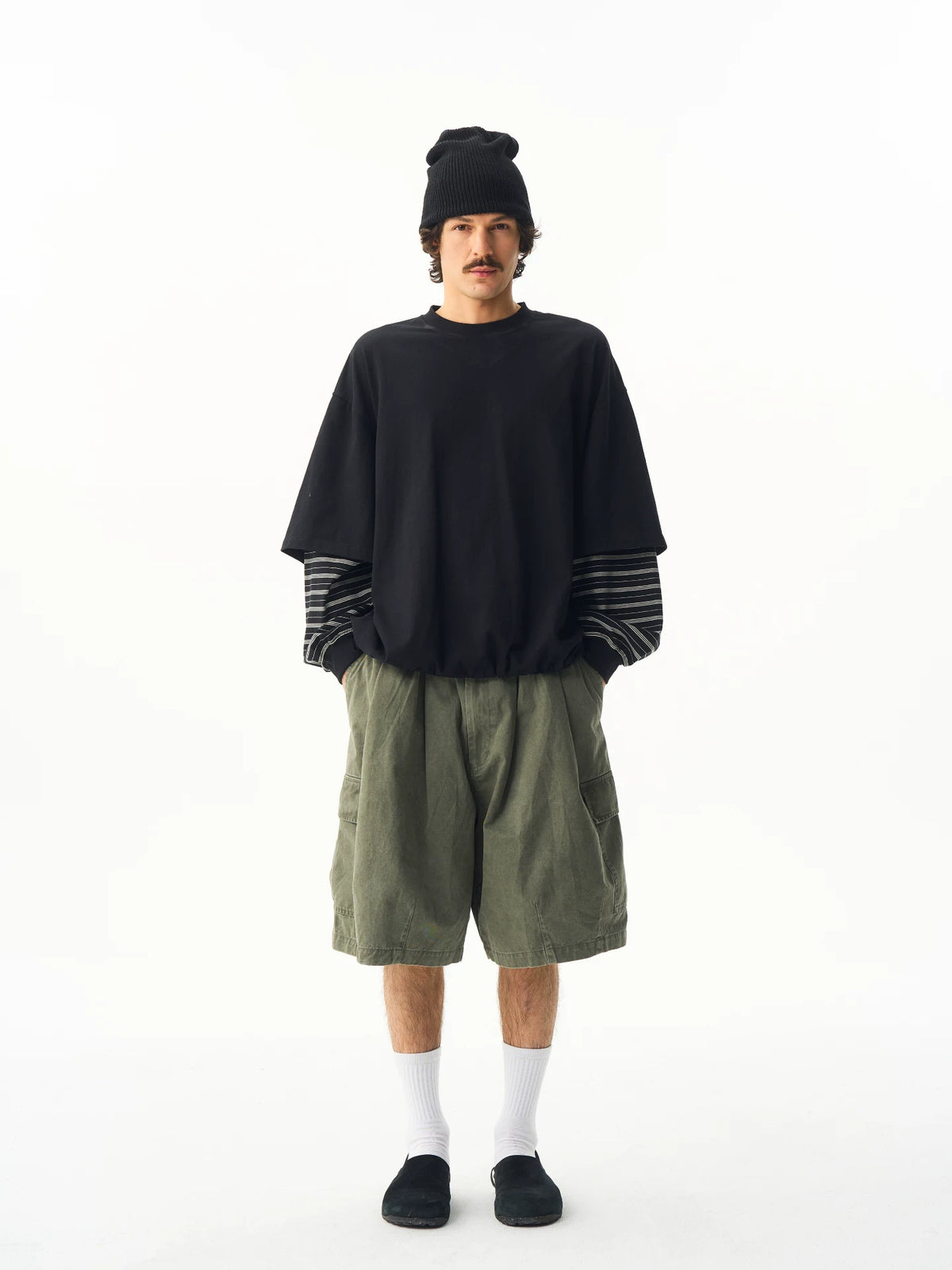 Striped Layered Long Sleeve T-Shirt in ivory
