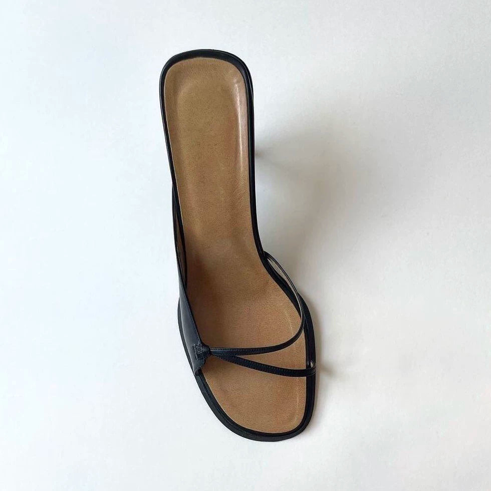 Women's Leather Square Toe Strappy Heeled Sandals