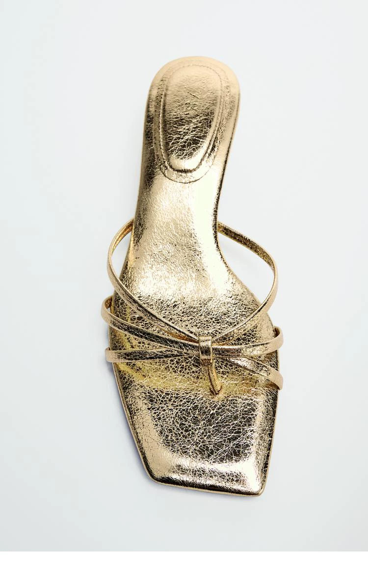 Women's Square Toe Kitten Heel Thong Sandals
