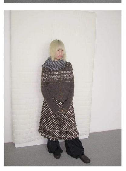 Coffee Diamond Knit Cardigan