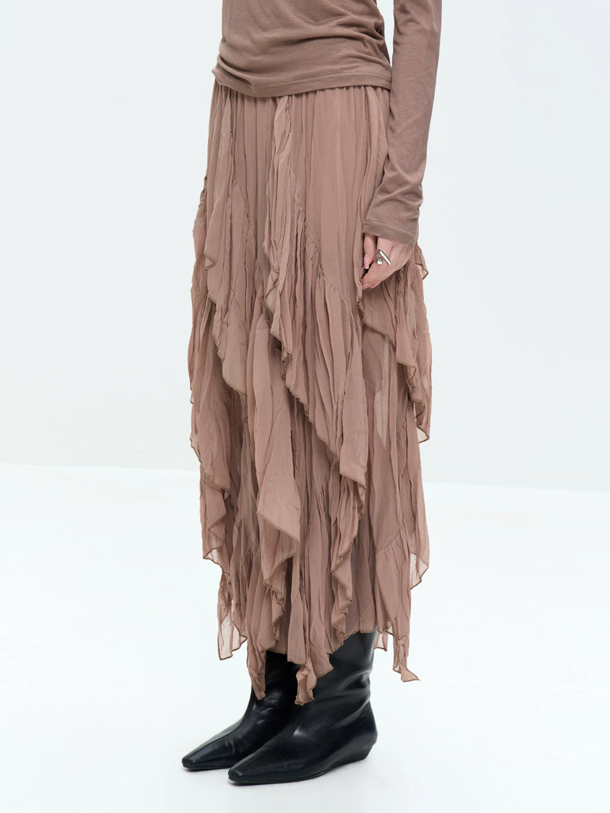 Asymmetric Ruched Maxi Skirt - 360 view 2