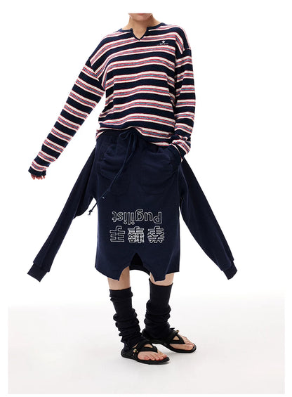 Detachable Sleeve Distressed Midi Skirt