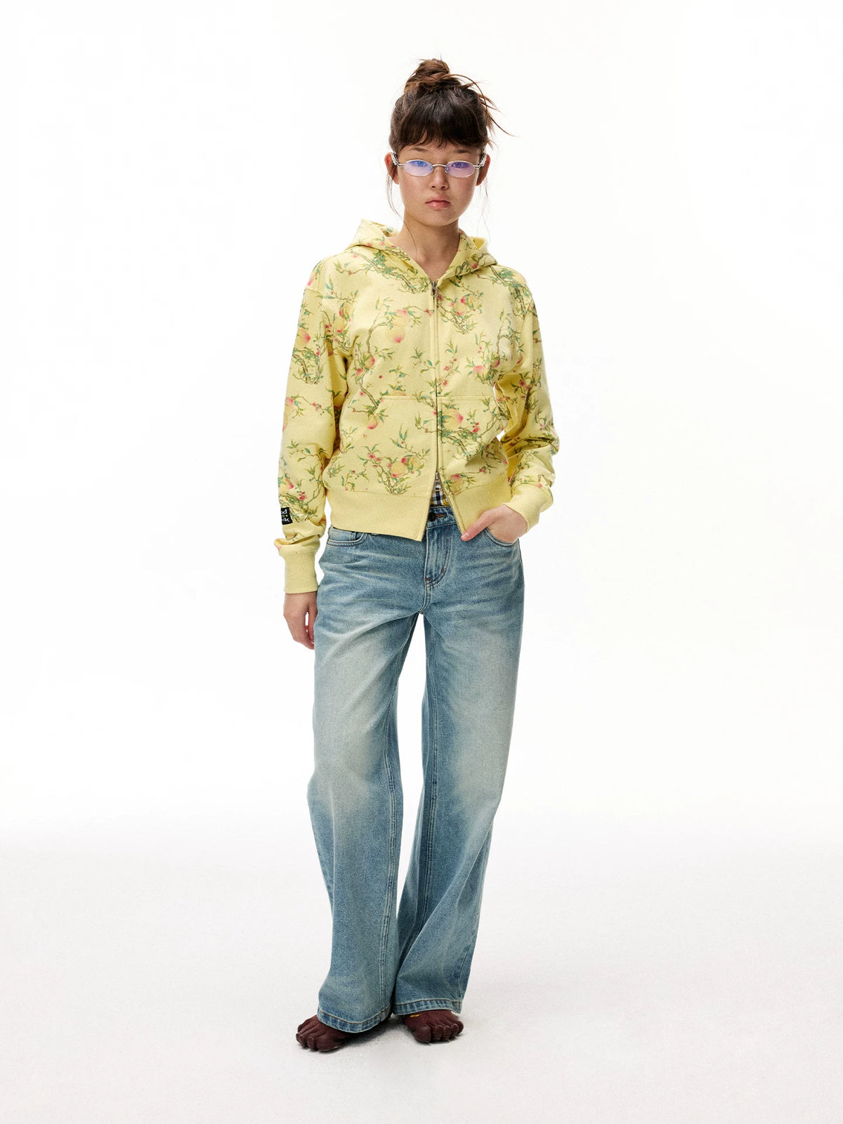 Floral Hooded Zip Sweatshirt product photo, yellow