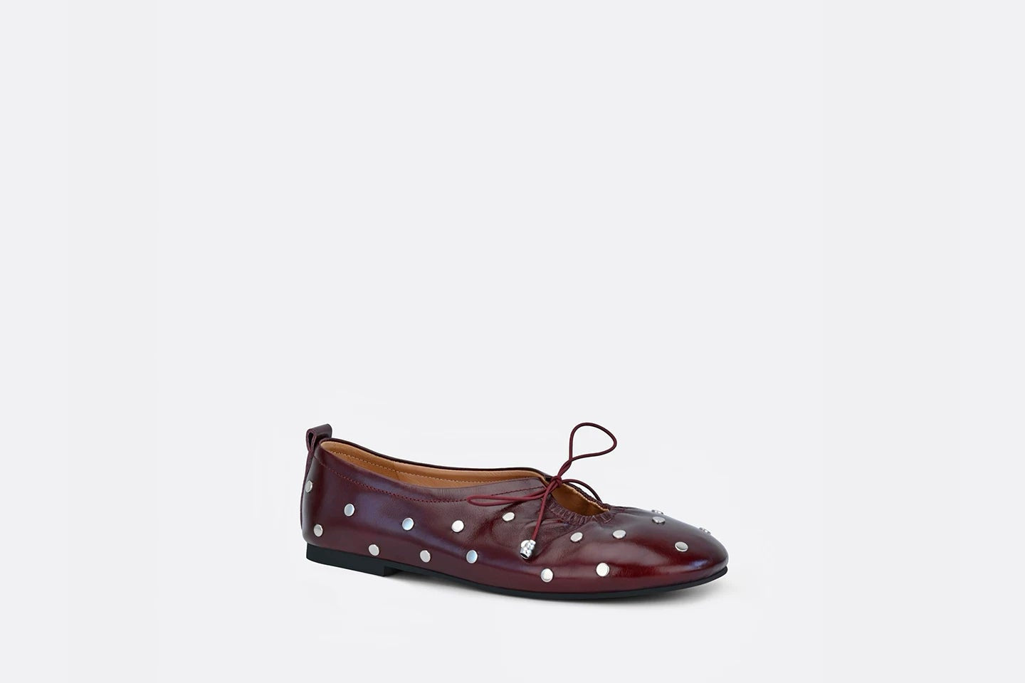 Studded Waxed Leather Bow Detail Ballet Flats