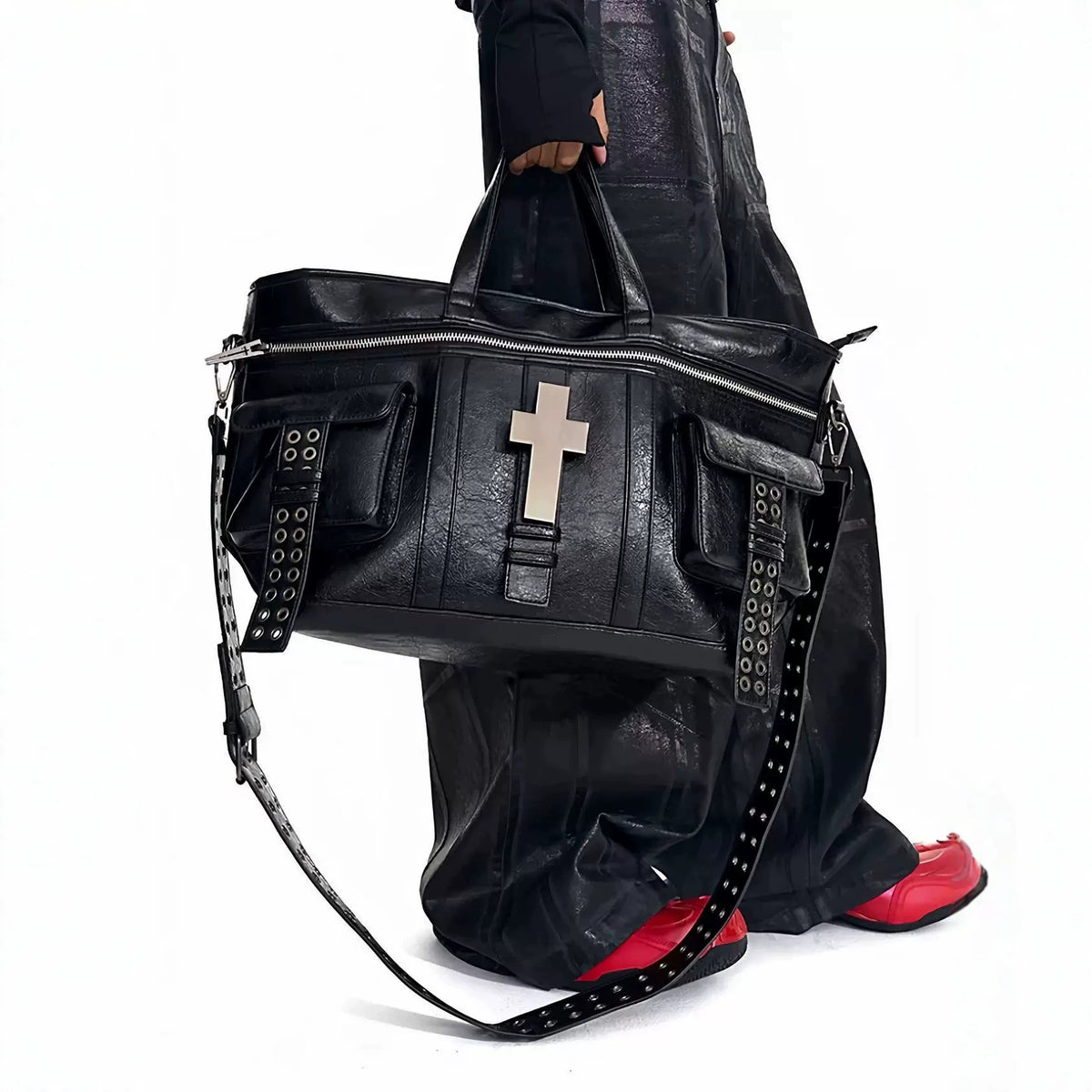 Crackle-Finish Cross Detail Tote Bag product photo