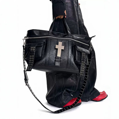 Crackle-Finish Cross Detail Tote Bag product photo