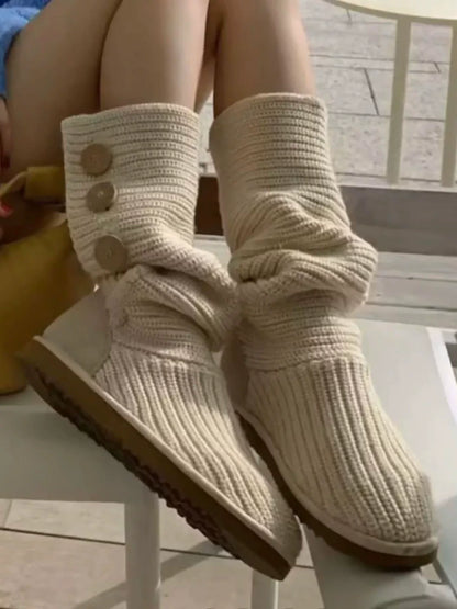 White knit boots, side detail