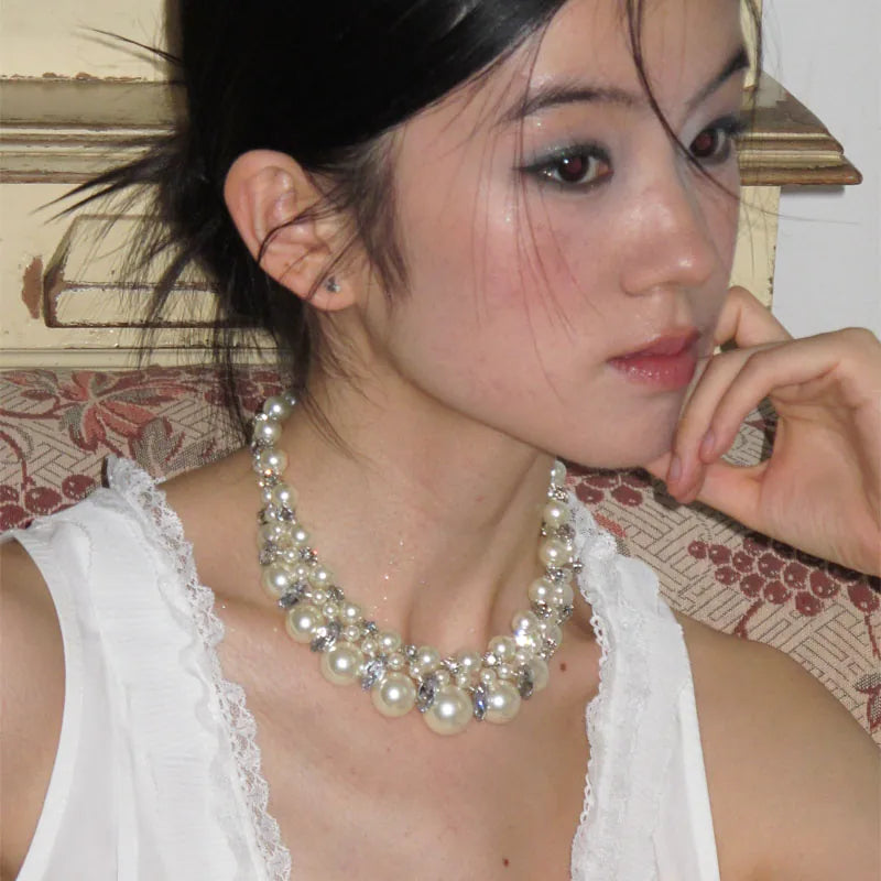 Vintage-Inspired Layered Pearl Necklace – French Minimalist Statement Choker