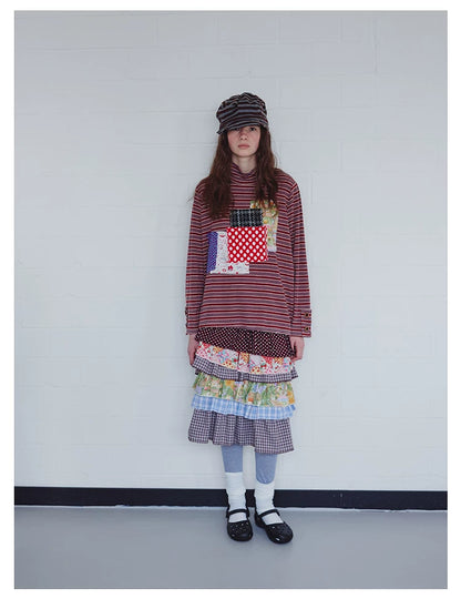 Colorblock Tiered Midi Skirt