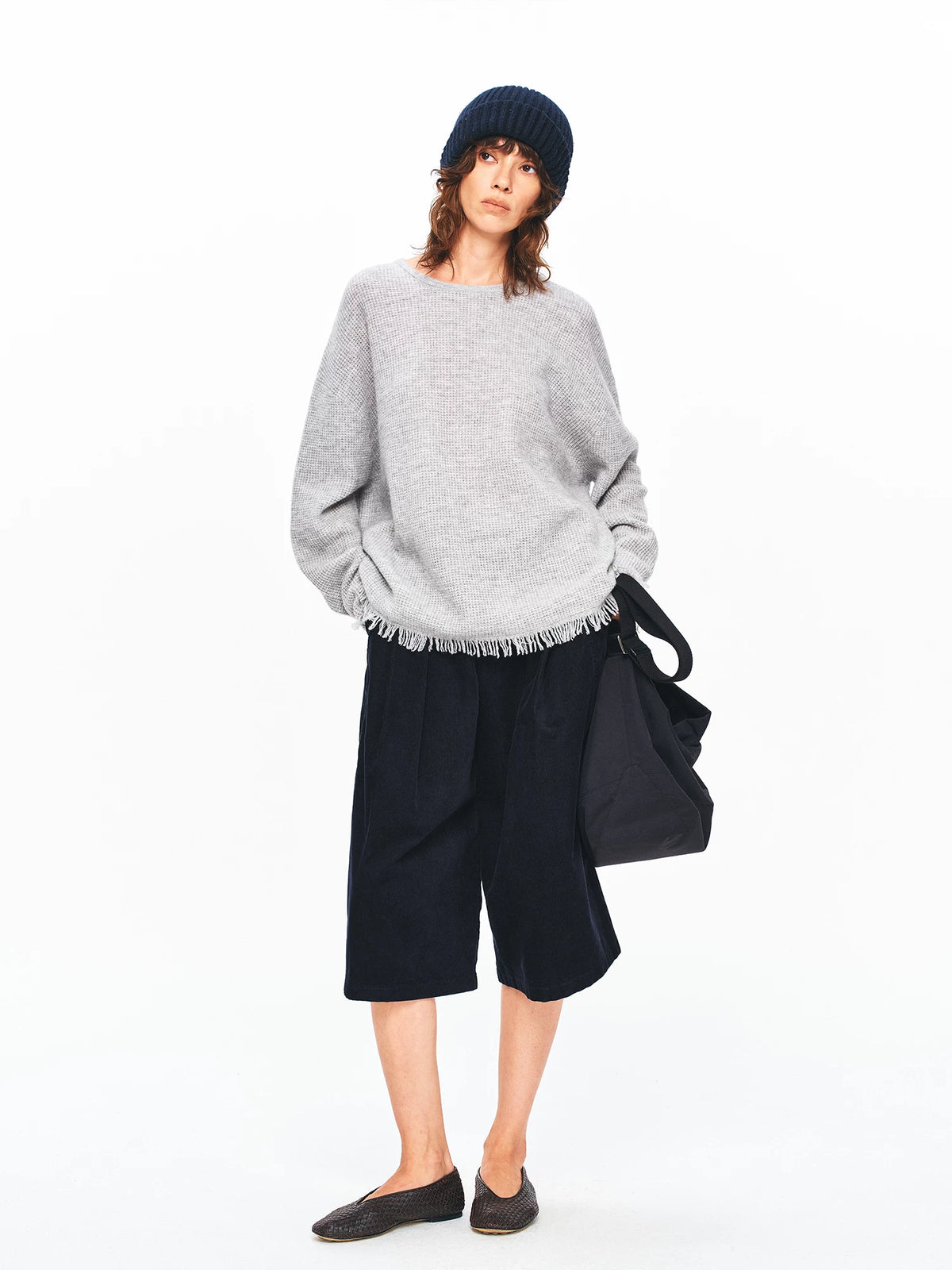 Textured Fringe Wool Sweater