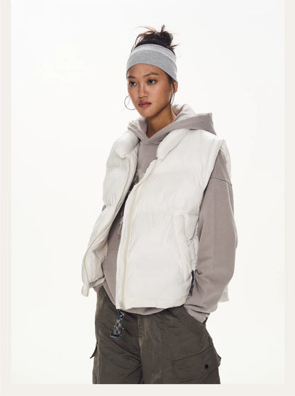 Quilted Stand Collar Puffer Vest white product view