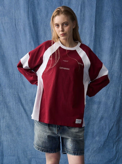Contrast Raglan Long Sleeve Jersey burgundy and white product view